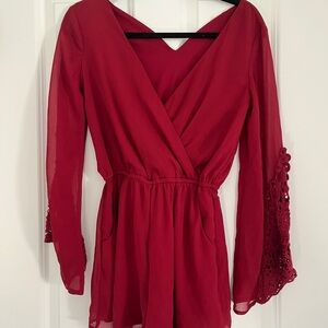 Elegant Red Long Sleeve Romper